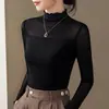 2026 Nova Blusa Segunda Pele Feminina com Gola Alta Meia, Modelagem Justa, Malha Fina, Levemente Transparente, Toque de Luxo para o Outono