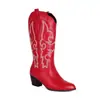 Botas de cuero de tacón alto para mujer para otoño e invierno, botas vaqueras de talla grande, punta redonda, versátiles, comercio exterior, tacón cuadrado