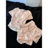 Conjunto de Pijama Feminino de Verão com Renda e Manga Curta com Sutiã Embutido Roupas de Casa de Alto Padrão Desgastável Casual Atacado Transfronteiriço