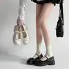 Zapatos de Cuero con Suela Gruesa y Punta Redonda con Lazo de Perla Blanca Versátiles para Mujer 2026 Verano Nuevo Estilo Zapatos Mary Jane Bajos