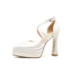 Jin Gang M11502 Puntiagudos Tacón Grueso Huecos Doble Capa Impermeables Plataforma Tacón Súper Alto Zapatos de Salón para Mujer 2024 Zapatos de Boda Zapatos de Novia