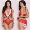 Europa e Estados Unidos comércio exterior lingerie quente sexy renda vermelha decote V profundo fenda roupas de Natal venda direta da fábrica
