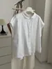 Camisa de lino de color liso con solapa y mangas cortas holgadas para mujer 2026 verano estilo old money top cárdigan sin mangas adelgazante