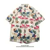 Camisa Floral Estilo Tailandês Praia de Bangkok, Manga Curta, Roupa Unissex para Casal, Camisa Solta Retro Cool de Secagem Rápida para o Festival Songkran