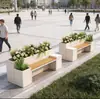 Macetero de acero inoxidable para exteriores con asiento, diseño de paisaje para terraza, silla de macizo de flores iluminada, macetero de jardín