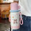 Termo estudiantil tres en uno, vaso de agua de dibujos animados de alta apariencia, taza portátil de acero inoxidable 316 para niñas, al por mayor