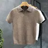 Suéter Sexy de Manga Corta con Cuello Polo para Hombre Verano 2025 Nueva Moda Ajustado de Manga Media con Solapa Camisa de Punto Básica