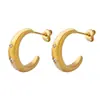 Estilo Coreano Personalidad Celebridad Mismo Estilo Versátil No se Desvanece Lujo Ligero Incrustados Zirconia Pendientes Forma de C Acero de Titanio Chapado en Oro Pendientes para Mujer