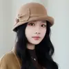 Nuevo sombrero de lana retro de tweed estilo francés para mujer, moderno sombrero de pescador de lana para otoño e invierno, sombrero tipo cubo elegante y que adelgaza el rostro