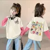 Camiseta de Manga Larga de Algodón Puro para Niñas Cuello Redondo Estampado de Dibujos Animados Estilo Nuevo 2026 Elegante Estilo Coreano Bloque de Color Camiseta Básica