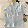 (Precio del paquete) Conjunto de dos piezas de algodón nube doble corto de manga corta de 120g, pijama dulce y lindo para casa para mujer