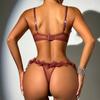 Conjunto de Sutiã Sexy Puro Desejo Transfronteiriço Push-Up Renda Transparente Alças Tentação Roupa Íntima Sexy Seios Grandes Parecem Menores e Mais Finos