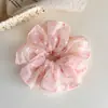 Goma para el pelo de chifón suave con estampado floral de tulipanes para mujer, de alta gama, etérea, estilo casual, accesorio para el cabello de primavera-verano, moderno