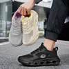 Novos tênis atléticos e casuais masculinos da moda para primavera e verão, com biqueira larga, malha respirável e sola grossa, adequados para atividades ao ar livre e corrida.