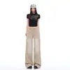 Pantalones Anchos de Algodón de Alta Calidad Teñidos Multi-Lavado Estilo Retro Americano Color Blanco Grisáceo para Mujer por Yichun