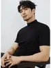Camiseta Base de Manga Corta con Cuello Medio para Hombre, Ajustada, Algodón de Fibra Larga, Nueva Primavera y Otoño 2026