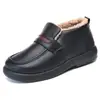 Botas de Neve de Moda Nova de Inverno com Forro de Lã, Espessadas para Aquecimento, Couro Impermeável Slip-On Sapatos de Algodão com Solado Macio para Mulheres