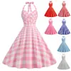 X Comércio Exterior Transfronteiriço Roupas Femininas Retrô Europeias e Americanas Sexy Gola Halter Cruzado no Peito Emagrecedor Estampado Grande Balanço Vestido Peça Única Atacado