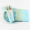 Pratos de Papel Descartáveis e Copos de Papel Amazon Azul Estampados com Bolinhas Douradas em Estoque Atacado Festa Aniversário Pratos para Bolo
