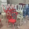 Silla de Comedor de Hierro Grueso Anticolisión con Respaldo en X, Respaldo Cruzado Vintage, Roja, Especialmente Diseñada para Restaurantes de Hot Pot y Casas de Huéspedes, Venta al por Mayor de Fábrica