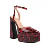 40-43 Europeu e Americano Plus Size Primavera e Verão Feminino Salto Alto Comércio Exterior Transfronteiriço Cor de Leopardo Impermeável Plataforma Salto Grosso Bico Fino Cool
