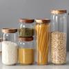 Frasco Hermético Redondo de Vidrio y Madera de Acacia Frasco de Almacenamiento Frasco de Almacenamiento para Cocina Refrigerador Frasco de Almacenamiento para Snacks Granos