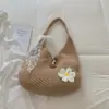 Bolso de Mano Diario Versátil de Alta Apariencia, Tejido de Punto Calado Floral, de un Solo Hombro, Estilo Coreano, Moda de Playa Casual