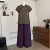 Conjunto de dos piezas de top de manga corta estilo chino para el verano de mamá, modelo nuevo 2026, traje de pantalón ancho fino de verano para mujeres de mediana edad y mayores