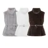 Fabricantes de Ropa para Mujer Transfronterizos al por Mayor 2025 Aliexpress Moda Popular Casual Tops sin Mangas con Cinturón de Cuello Alto