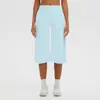 Pantalones capri de yoga de color liso, tela cepillada, estilo europeo y americano, transfronterizos, de cintura alta, control de abdomen, pierna ancha, casual para exteriores, atléticos y para fitness