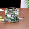 Cross-border Nova Internet Celebridade Pétala areia movediça Copo Alto Valor de Cor Flor Seca Flor Real Camada Dupla Criativo Alto Borosilicato Café Vidro