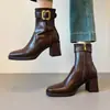 Botas Negras~Botines de Tacón Alto con Punta Cuadrada para Mujer 2026 Otoño/Invierno Nuevo Estilo Súper Calientes Impresionantes Versátiles Botas de Tacón Grueso Adelgazantes