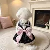Vestido para Mascota Negro Rosa Lunares Lazo Grande Decoración de Perlas Ropa para Perro Fábrica de Origen Venta al por Mayor Puede Dropshipping