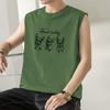 Chaleco de Algodón Puro para Hombre Verano Suelto Moderno Estampado Deportivo Cinturilla Hombro Camiseta Blanca Cuello Redondo Camiseta sin Mangas