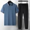 Conjunto de Camiseta Polo de Manga Corta para Hombre de Verano para Padre de Mediana Edad y Mayor Día del Padre Tops Casuales Conjunto Deportivo de Tres Piezas para Papá