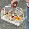 Caja para Cupcakes con Ventana Caja de Embalaje Cartulina Blanca de Grado Alimenticio Mascota Transparente Espesada Caja para Postres para Llevar de 4 Piezas