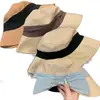 Sombrero de Pescador de Algodón y Lino Estilo Japonés para Mujer, Sombrero de Cubo con Banda de Tela Color Block de Verano, Sombrero de Protección Solar, Transpirable, Sensación de Alta Gama, Sombrero de Sol para Viajes de Vacaciones