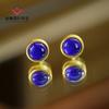 Pendientes Redondos de Lapislázuli Azul Klein de Plata S925 para Mujer Estilo Retro Europeo y Americano Joyería de Diseño de Alta Gama Venta al por Mayor Hy