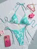 Traje de baño de dos piezas para mujer estilo europeo y americano con diseño de corbata, Bikini estampado para vacaciones y playa, Bikini estampado sexy