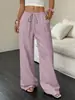Pantalones Casuales de Pierna Ancha para Mujer de Color Sólido con Textura, Cintura Nudada y Bolsillo Diagonal, Novedad Verano 2026 Transfronterizo