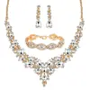 Conjunto de Collar, Pendientes y Pulsera Estilo Europeo y Americano con Colgante de Gota de Agua en Forma de V para Ropa Formal, Fiestas, Bodas y Estilo de Lujo
