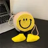 Bolsa pequena redonda de palha nova de primavera boneca emoji fofa engraçada ombro transversal bolsa para pais e filhos rosto sorridente bolsa infantil