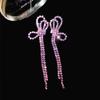 Brincos de Argola Amazon Cross-border Nova Moda Versátil com Laço Strass Longo Franja Elegante para o Dia a Dia Brincos de Nicho para Mulheres