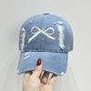 Nueva Gorra de Béisbol Bordada con Lazo Estilo Coreano Primavera y Verano Ins para Mujer Casual Rapped Denim Protección Solar Moderna