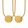 Collar con colgante deslizante de estilo chino, combinable con caracteres Fuxi de doble cara, chapado en acero de titanio y oro de 18 quilates, cadena de serpiente P982