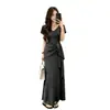 Vestido Gris Estilo Francés para Mujer, Nuevo Modelo de Moda Verano 2026, Impresionante y Hermoso Vestido Largo de Principios de Verano que Ceñe la Cintura