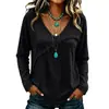 En stock 2026 nuevo modelo transfronterizo para mujer con textura flecos borlas vintage cuello redondo manga larga top elegante camisa de manga larga