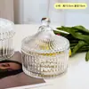 Tarro de Almacenamiento de Vidrio Repujado Francés Ins Retro Adorno de Decoración de Escritorio Tarro para Bastoncillos de Algodón de Maquillaje con Tapa Caja de Almacenamiento