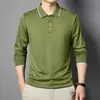 Camiseta Masculina de Manga Longa Nova para Meia-Estação Primavera e Outono Casual de Negócios Lapela para Homens de Meia-Idade Roupa de Pai Camisa Polo Top