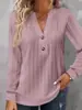 2025 Ropa de Otoño e Invierno Transfronteriza Europea y Americana Marca Independiente Nueva Camiseta de Manga Larga Color Sólido Cuello en V Botones Top